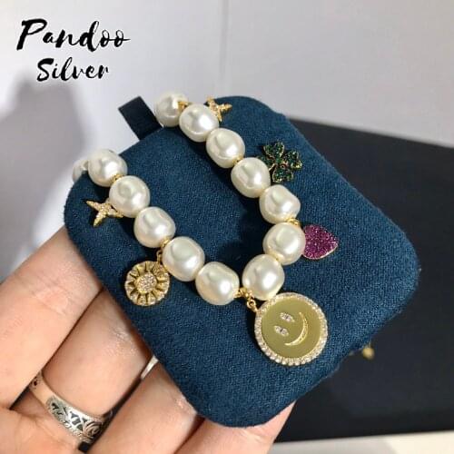 Yellow Silver Pearl & Lucky Charm Adjustable Necklace For Women GiFT,High Quality S925 Sterling Silver Jewelry 1:1 Copy