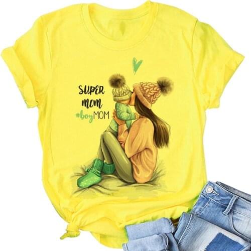 Super Mom yellow T shirt Women Mothers Love Print T-shirt Harajuku Mama TShirt Vogue Tops tee shirt Femme Vogue 2021 new Summer