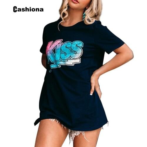 Cashiona Plus Size Women Elegant Leisure Casual Long T-shirt Kiss Print Womens Top 2021 New Summer Loose Tees shirt Femme 5XL