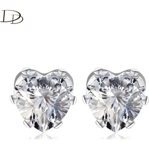 DODO Classic Heart Shape Austrian Crystal Stud Earrings For Women White Gold Color Brincos Femme Basic Section Wholesale E65