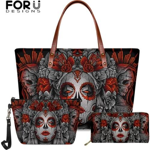 FORUDESIGNS Womans Shoulder Bags Large Rose Gothic Skull Handbags for Women Goth Design Evening Bags Bolsas Femininas Baratas