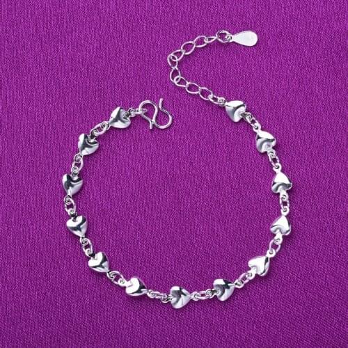 Fashion 925 Sterling Silver Heart Shape Charm Bracelets For Women Party Wedding Jewelry Accessories A183