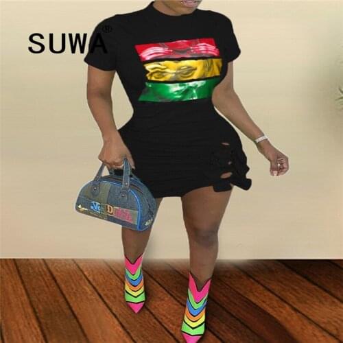 Hot Recommend Style Tie Dye Summer Mini Dresses For Women Clothing Short Sleeve Sexy Club Party Dress Vintage Casual Streetwear