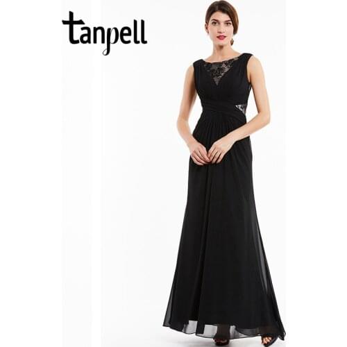 Tanpell bateau evening dress black lace sleeveless floor length a line gown cheap women chiffon prom formal long evening dresses
