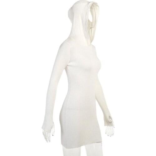 Women Hooded Sexy Mini Dresses Bodycon Skinny Sweatshirts Long Sleeve Knitted Dress Fall Streetwear Casual Outfits