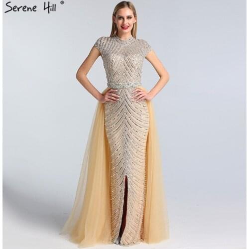 Luxury Dubai Sleeveless Beading Evening Dresses 2020 Nude Sexy Mermaid Evening Gowns Design Serene Hill Plus Size BLA60777