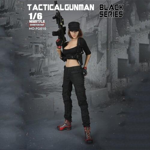 1:6 Scale FG010 Female Black Version Tactical Clothes Cool Gunner Accessories for 12" Action Figure Model Body in Stock