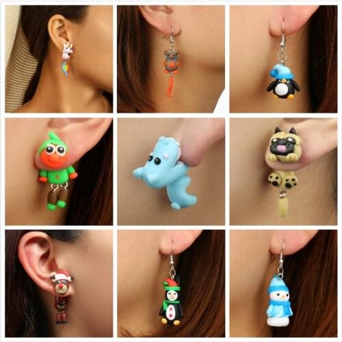 Fashion Handmade Polymer Clay Cartoon Coloured Unicorn Soft Pottery Earrings Cute Calf Stud Earrings For Women Girl Jewelry Gift