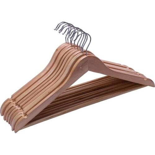 10 Pieces Solid and rotating metal hook Wooden Hangers with Notches Non-slip metal hook for clothes