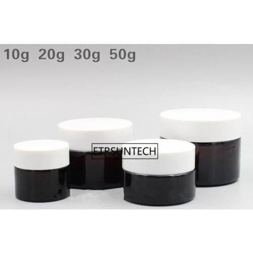100pcs 10g 20g 30g 50g Empty Brown Glass Bottle Eye Cream Glass Container Cosmetic Jar with White Cap F2410