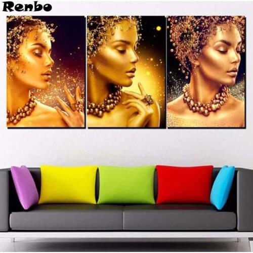3Pieces Diamond Embroidery Full Square 5D Diy Diamond Painting girl painting by numbers Cross Stitch For Living room decoration