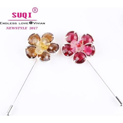 Endless Love Delicate Shiny Red and Coffee Crystal Stones Beads Sliver Copper Brooch Elegant Collar Pins for Women and Girls