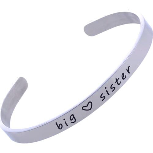 12PC Stainless Steel Big Sister Cute Love Heart Bangle Family Friend Open Cuff Bracelet Sister Birthday Gift BFF Jewelry Fashion