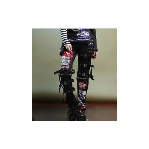 Mens New Hip Hop Streetwear Letter Print Graffiti Skull Straight Trousers Leg Straps Pants Jogging Male Size 27-33