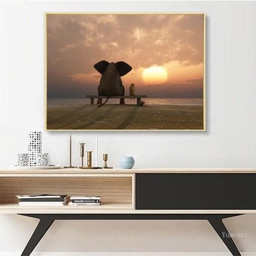 Kids Room Decoration Africa Elephant Animal Landscape Oil Painting on Canvas Art Poster and Print Abstract Wall Art Pictures