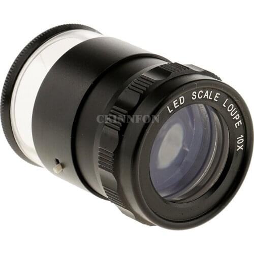 DHL 20PCS Handheld LED Scale Loupe Jeweler Magnifying 10X Magnifier 8 LED Light ( Color: Black)