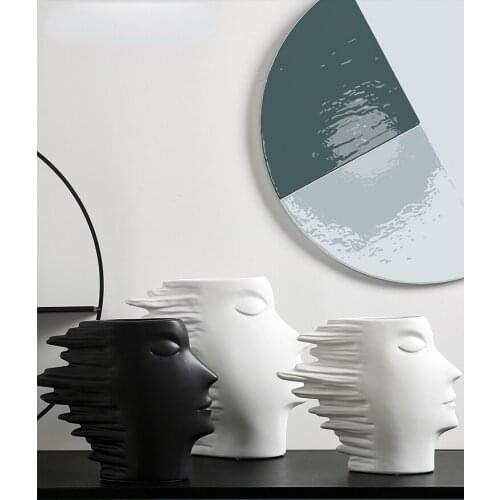 GY Nordic Abstract Face Ceramic Flowerpot Modern Simple Hallway Flower Arrangement Vase Living Room Art Decorations Ornaments