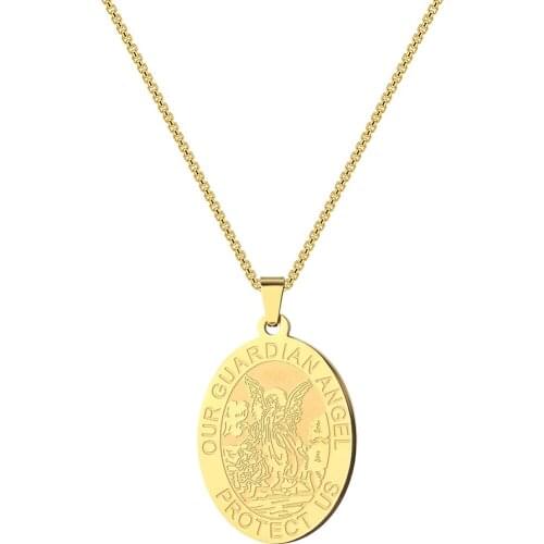 Kinitial Fashion Guardian Angel Protect Necklace Stainless Steel Angel Amulet Necklaces Pendant Charms Minimalist Jewelry