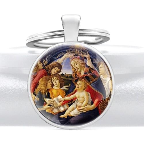 Classic Madonna and Child with Angels Glass Cabochon Key Chain Retro Madonna of the Magnificat Key Rings