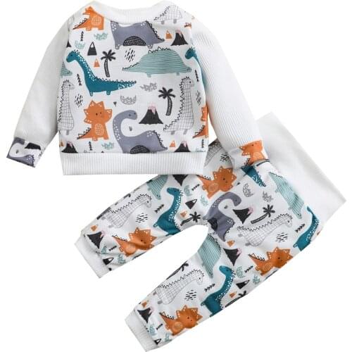 Autumn New Arrival Boys Fashion Clothes Set 2 Pieces Suit Dinosaur Printed Pullover Tops+Pants Kids Sets Boys Clothes 0-3Y
