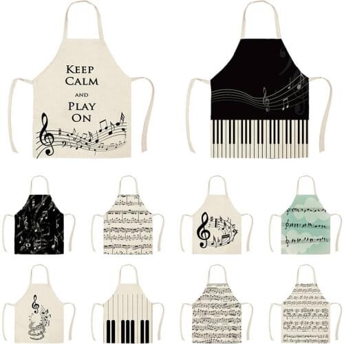 Music Symbol Design Pattern Kitchen Aprons for Woman Man Home Cooking Baking Shop Cleaning Cotton Linen Apron WQ1686