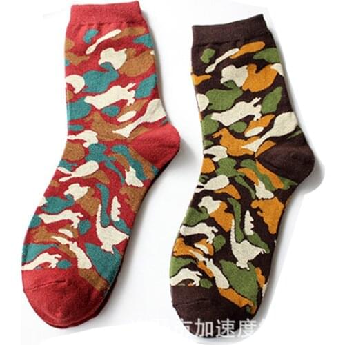 Fashion Camouflage Mens Cotton Socks Brand 5 Pairs Colorful Graffiti Mens Hip Hop Army Green Skateboard Socks For Male Gift