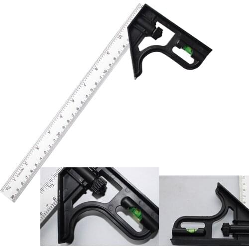 Square Ruler Set Kit 300mm (12") Adjustable with Spirit Level and Scriber Engineers Combination Try Measuring Tools