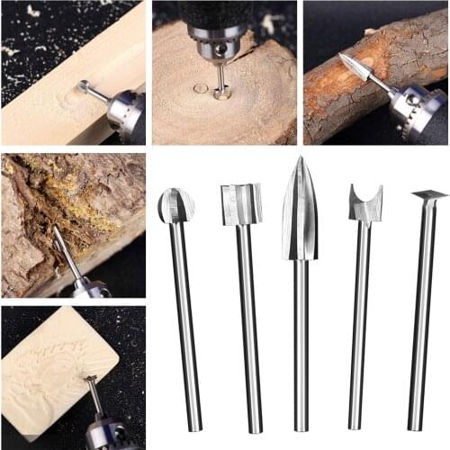 5PCS/SET Wood Engraving Drill Bit Set 3-8mm Milling Cutters Steel Sharp Edges Woodworking Drilling Tools Wood Carving Knives