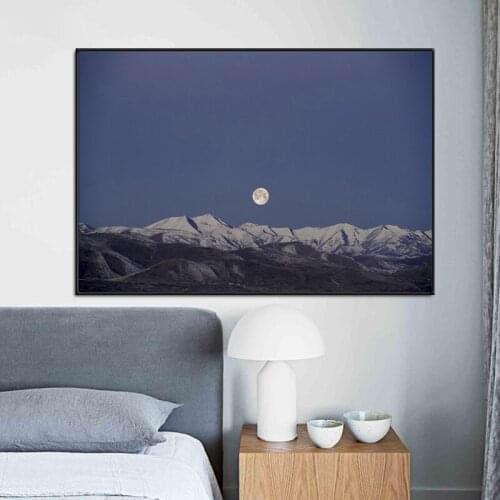 Nordic Modern Night Sunset Moon Far Mountains Canvas Painting Simple Wall Art Posters Prints Picture Porch Room Decor Home Decor