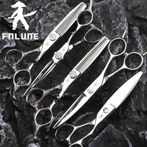 FnLune 6.0 Japan Steel Professional Hair Salon Scissors Cut Barber Accessories Haircut Thinning Shear Hairdressing Tool Scissors