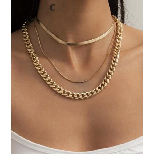 European and American simple punk jewelry with thick chain creative metal snake bone chain multi-layer necklace for female