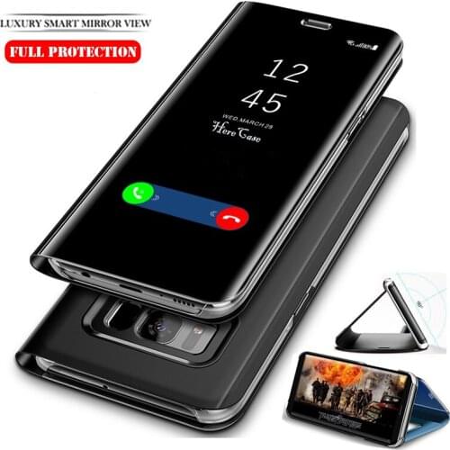 Clear View Mirror Smart Flip Case for Samsung Galaxy S6edge+ S7 Edge S8 S9 s9 plus Note20 10 Plus PC Cover Leather Case A8 2018