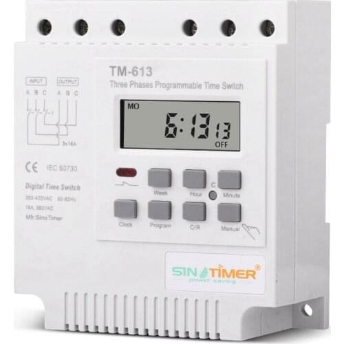 SINOTIMER TM613 380V 16A Three Phases Digital Programmable Relay Timer Switch Exhaust Water Pump Motor Time Switch