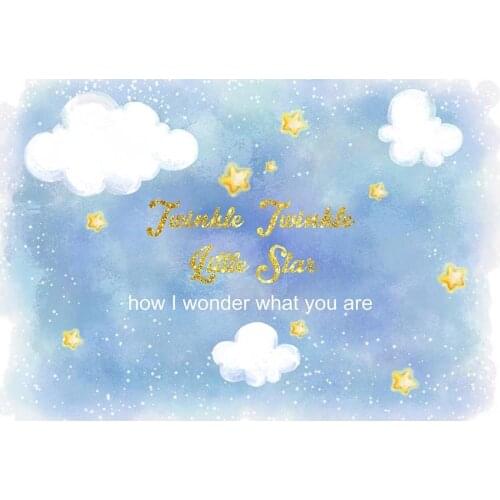 Blue Starry Sky Sequin Background For Photography White Clouds Twinkle Twinkle Little Star Backdrop For Baby Shower Photo Props
