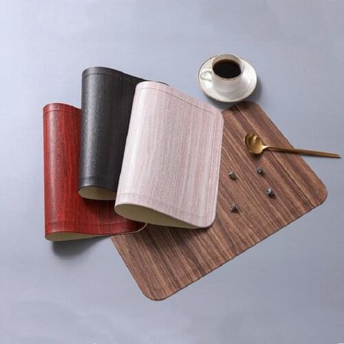 High-end new wood grain round corner PU leather placemat Thickened table mat waterproof Coaster anti-slip insulation plate mat