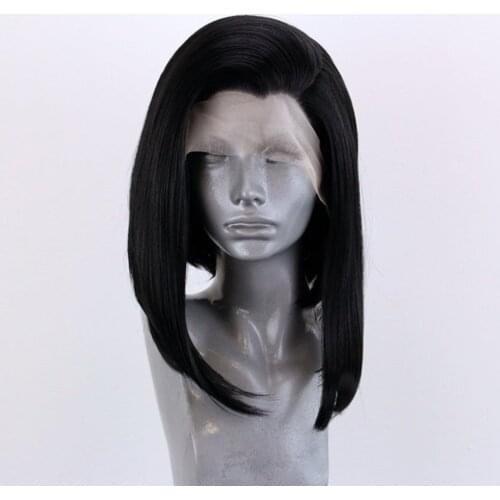 Websterwigs Black Synthetic Lace Front Wig for Women Natural Straight Black Short Bob Wig Heat Resistant Fiber Hair