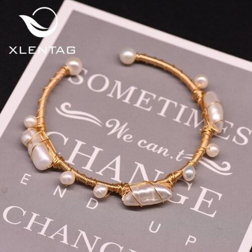 Xlentag Original Natural Fresh Water White Pearl Bangles For Women Wife Girls Birthday Gifts Cuff Bracelets Fine Jewelry GB0916