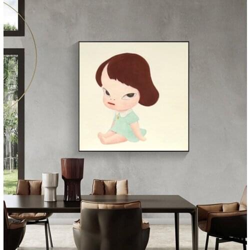 Japanese Painter Nara Yoshitomo Cartoon Oil Painting Hand Made On Canvas Graffiti Art Oil Painting For Kids Wall Decoration