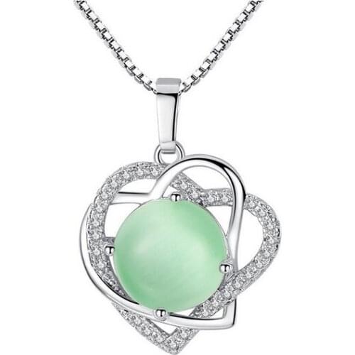 Jewelry Zircon wholesale crystal Topaz ruby sapphire silver heart-shaped light green Pendant Necklace