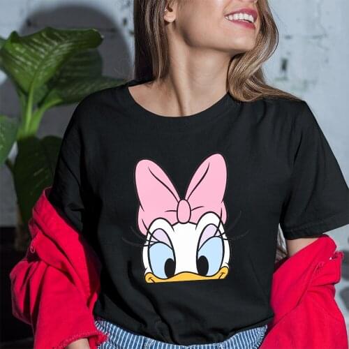 Women T-shirt Disney Summer Series Dropship Kawaii Pattern Daisy Printing Black White Tshirt Fashion Outdoor Casual Short Sleeve