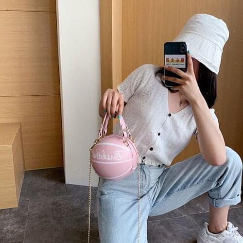 Women Basketball Round PU Leather Shoulder Crossbody Bag Tote Chain Satchel LX9F