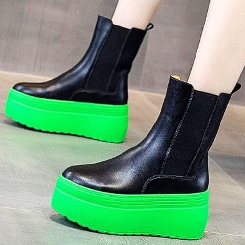 Military Punk Party Womens Cow Leather Ankle Boots Goth High Heel Platform Creepers Chunky Oxfords Increasing Height Pumps
