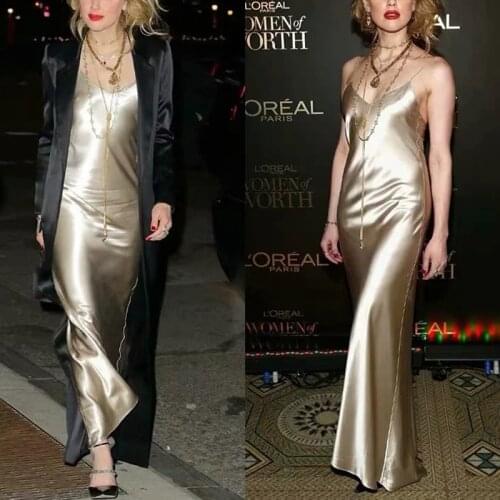 Ordifree 2020 Summer Women Satin Slip Dress Spaghetti Strap Vintage Sexy Ladies Long Silk Party Dress