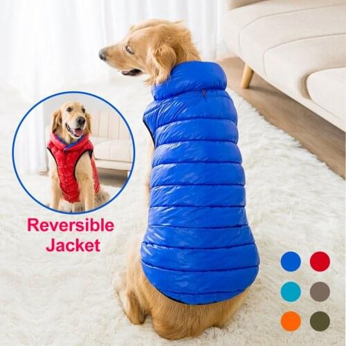 Winter Dog Clothes Pet Reversible Down Jacket Outdoor Thickening Cold Proof Big Dogs Apparel Pets Cotton Padded Coat For Big Dog