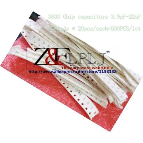 0603 SMD capacitor package 3.9pF-22uF Chip capacitors 25kinds * 20pcs/each=500PCS/lot