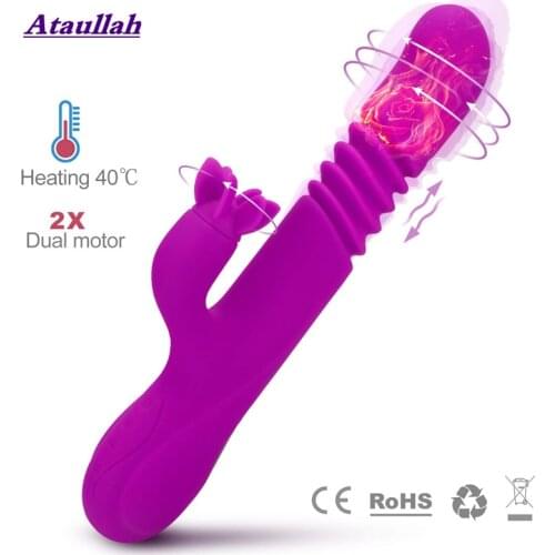 10 Speed Vibrator USB charging Heating Dildo Telescopic Clitoris Rotate stretch Sex machine G-spot Vibrators Tongue Toys ST120