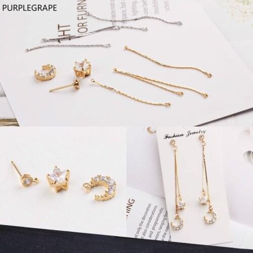 DIY earrings pendant accessories material 18K real gold color with hanging snake bone chain flash drill geometric 2 pieces