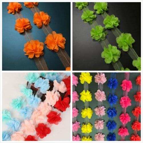 2Yards Flowers 3D Chiffon Cluster Flowers Lace Dress Decoration Lace Fabric Applique Trimming DIY Crafts Sewing Supplies