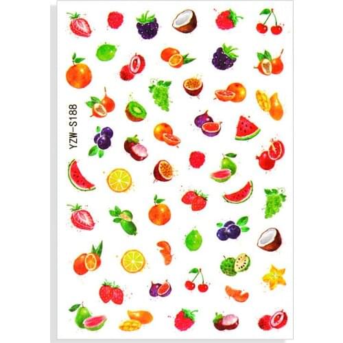 2021 Summer Fruits 3D Nail Sticker Watermelon Strawberry Avocado Water Decals Slider For Manicure DIY Nail Art Decoration