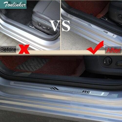 Tonlinker 4 Pcs DIY Car Styling stainless steel door outer threshold Cover Case Stickers For VW SKODA SUPERB 2016-17 Accessories